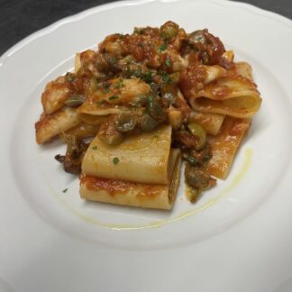 Paccheri con Guancia di Merluzzo alla Puttanesca